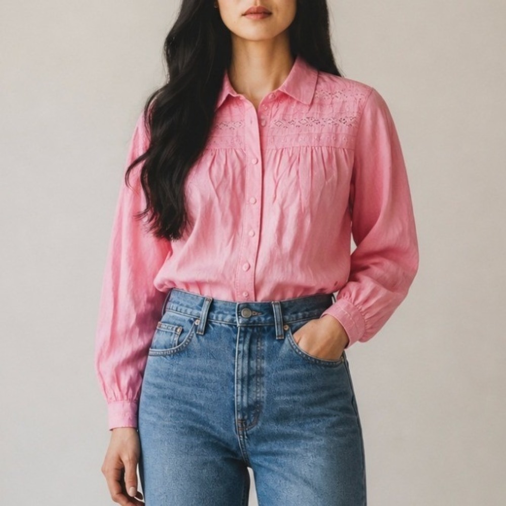 Joie Linen Blend Button Down Top in Pink Size Large